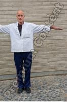 Old man whole body modeling white shirt deep blue jogging suit 0001